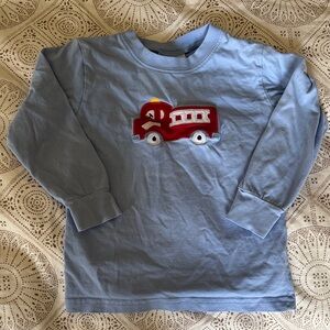 Little English Size 4 Light Blue Long-Sleeve Shirt with Red Fire Truck